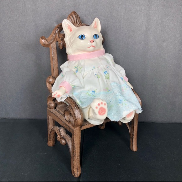 Small White Ceramic Anthropomorphic CAT Cloth Body Dress & Pataloons Cottagecore - Picture 1 of 10